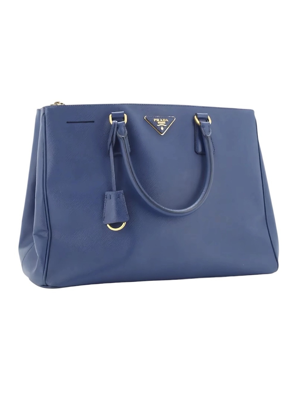 Prada Blue Saffiano Leather Tote with Gold Hardware